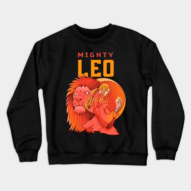 Leo The Mighty Powerful Zodiac Sign Crewneck Sweatshirt by Science Puns